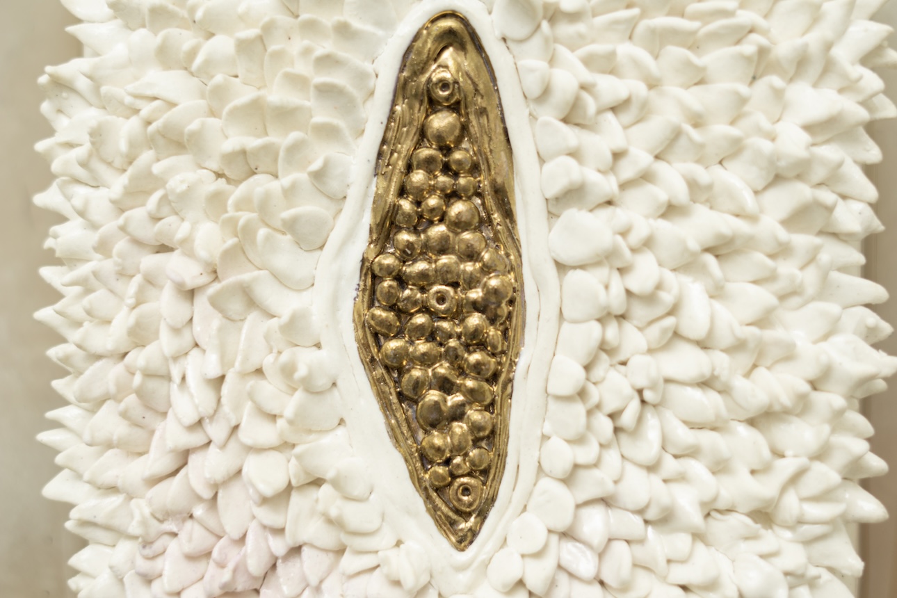 Bhumi, Golden Luster, Raku Firing on Porcelain with Composite Glass and Epoxy Frame 40 x 40 x 5 cm 2023 Zoom in